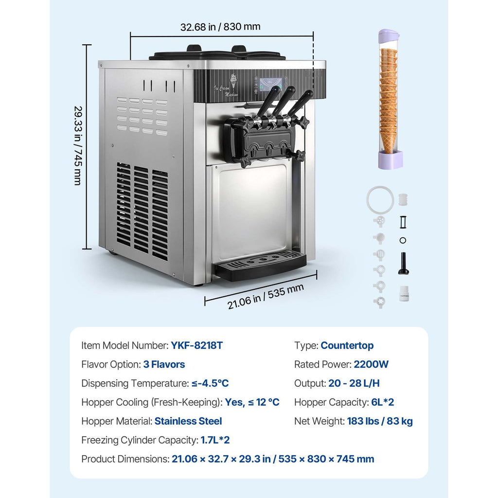 Commercial Three-Flavor Countertop Soft-Serve Machine