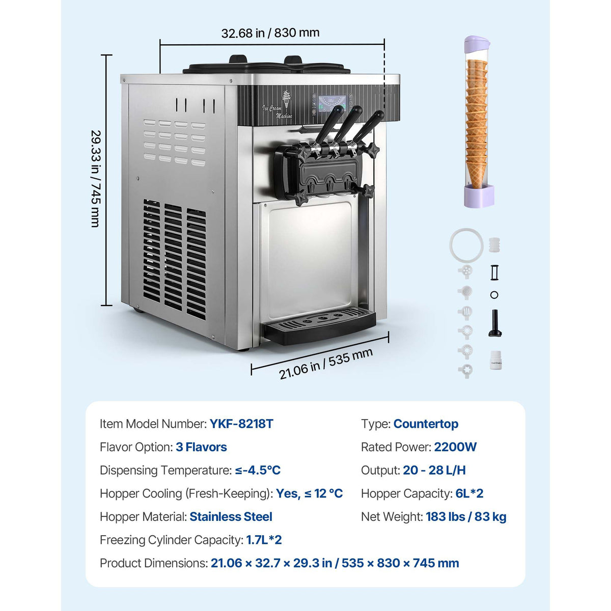 Commercial Three-Flavor Countertop Soft-Serve Machine