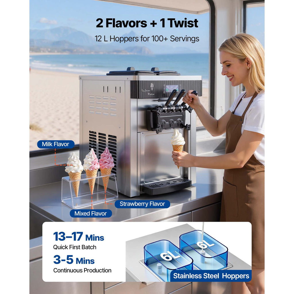 Commercial Three-Flavor Countertop Soft-Serve Machine