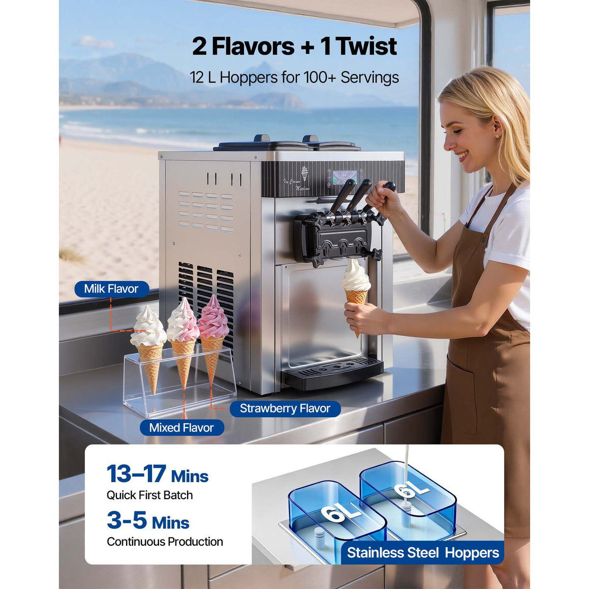 Commercial Three-Flavor Countertop Soft-Serve Machine