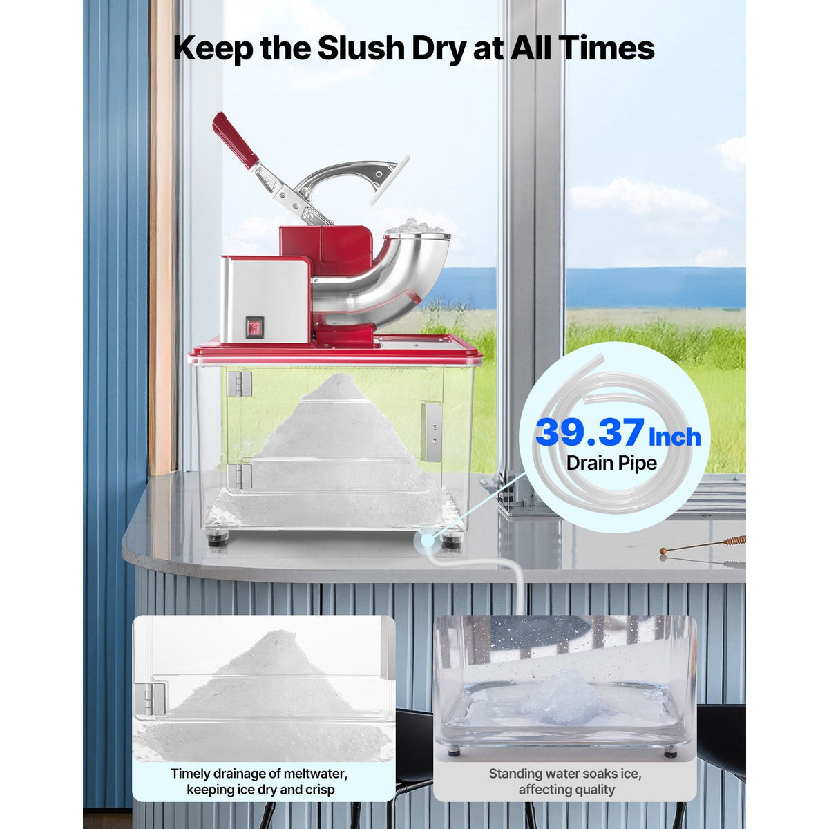 High-Efficiency Commercial Ice Crusher /H – Electric Snow Cone Machine with 350W Motor & 11 Gal Bin
