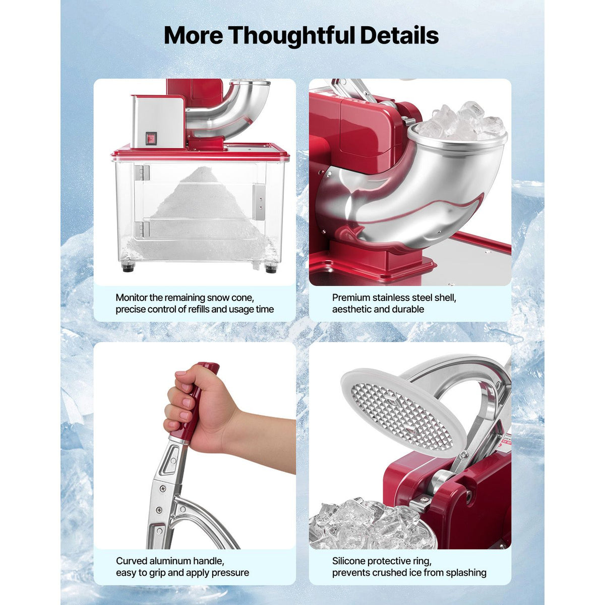 High-Efficiency Commercial Ice Crusher /H – Electric Snow Cone Machine with 350W Motor & 11 Gal Bin