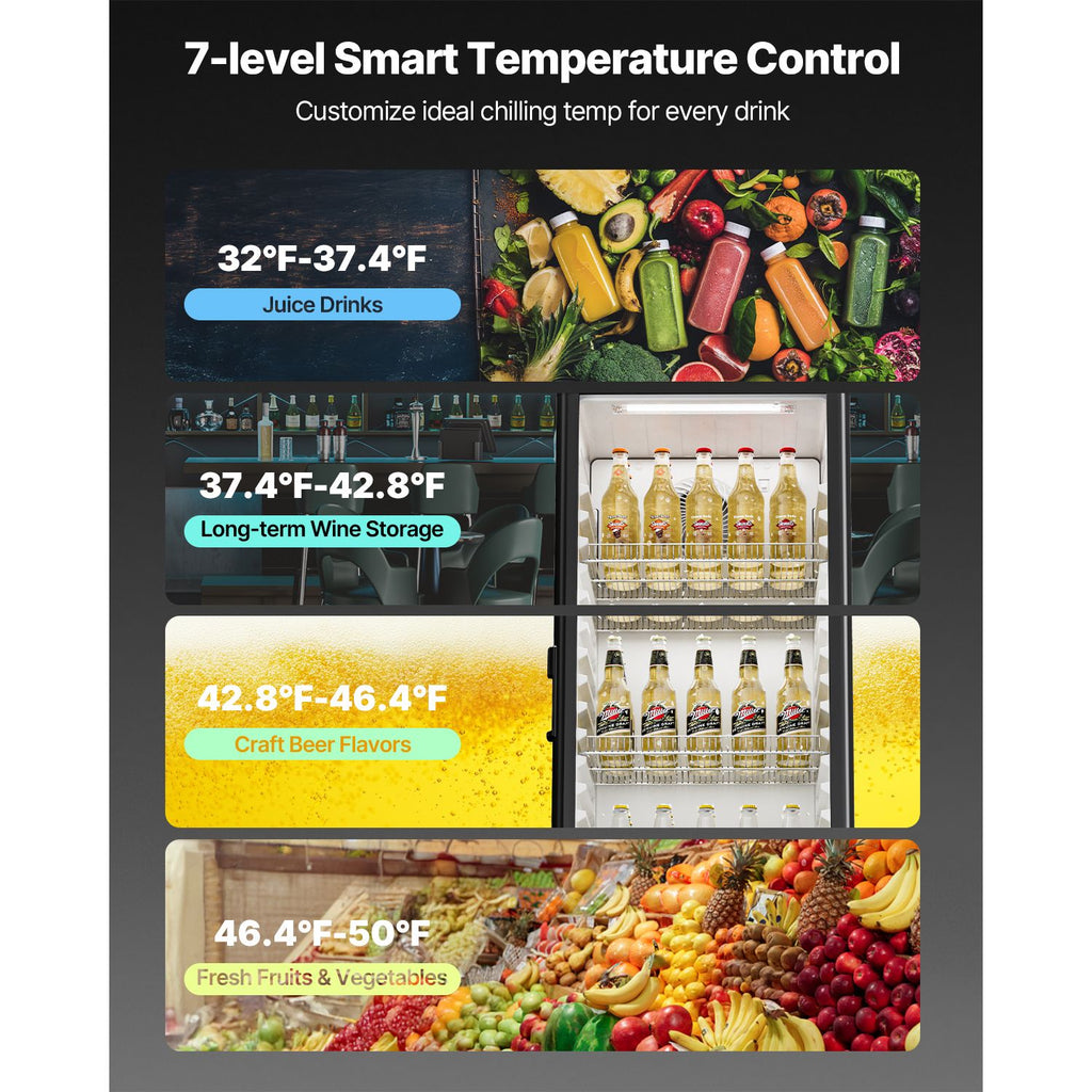 Commercial Merchandiser Refrigerator with Glass Door and LED Lighting