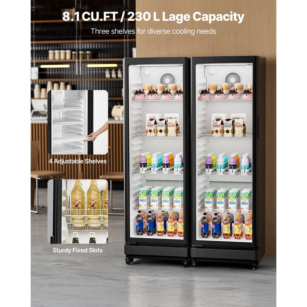 Commercial Merchandiser Refrigerator with Glass Door and LED Lighting