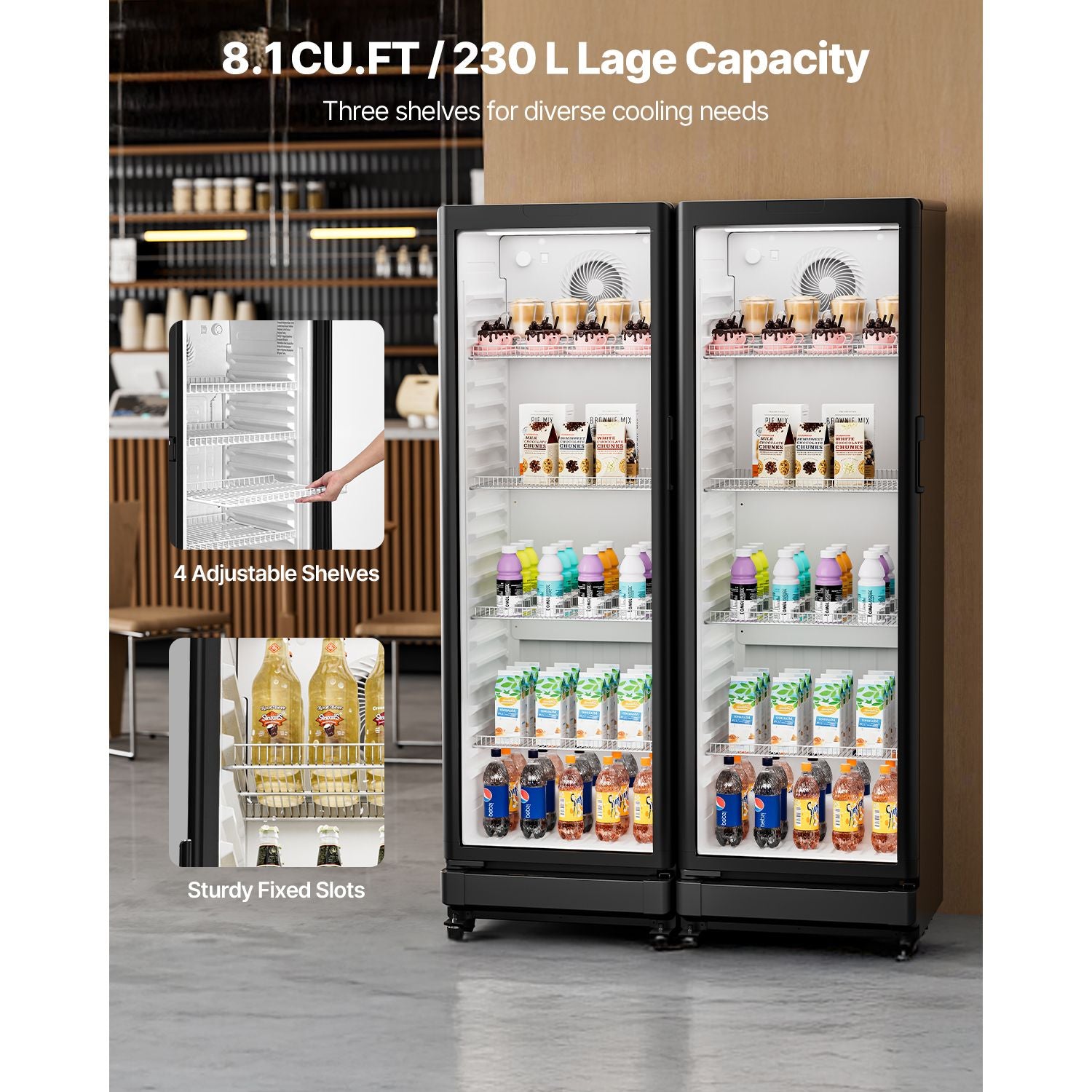 Commercial Merchandiser Refrigerator with Glass Door and LED Lighting