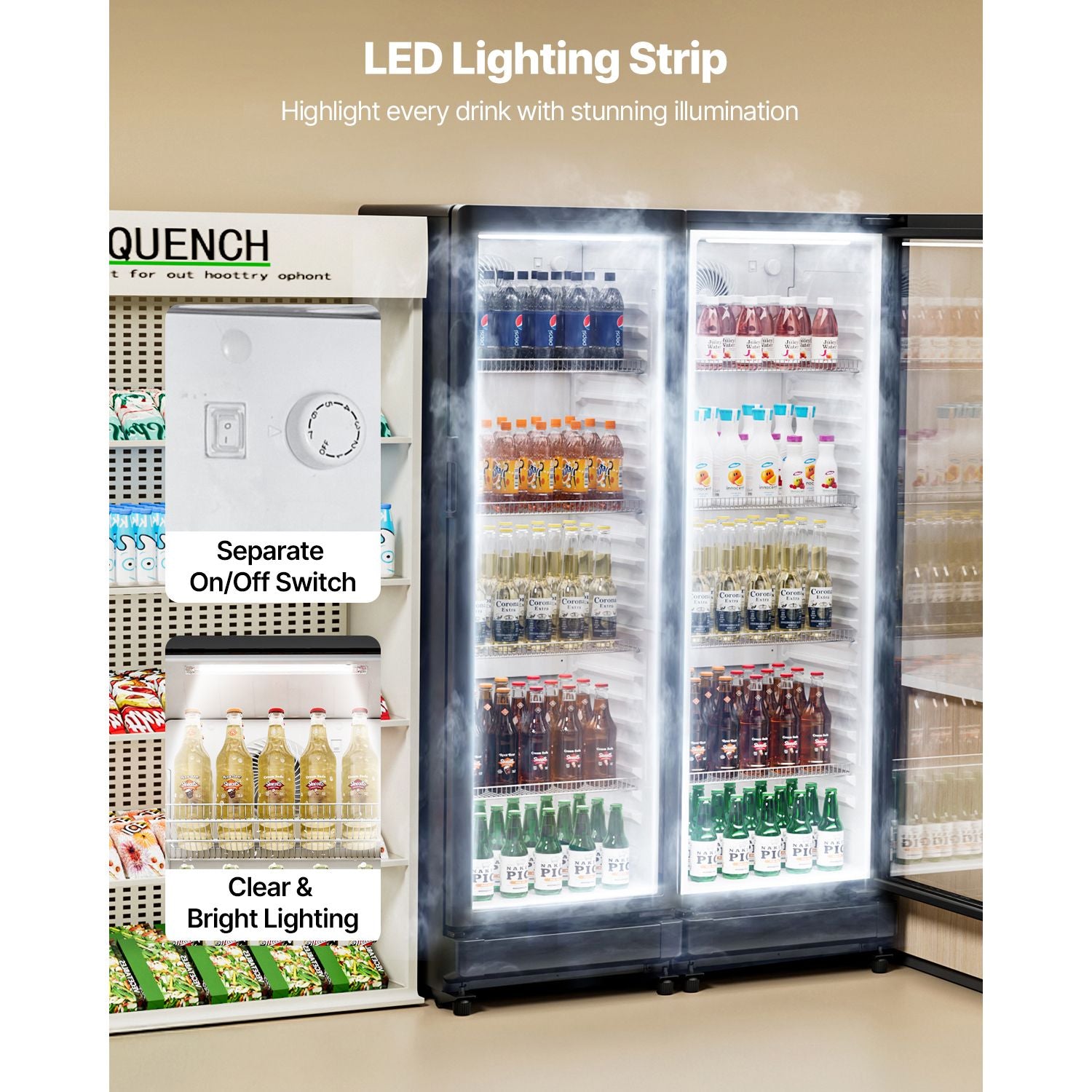 Commercial Merchandiser Refrigerator with Glass Door and LED Lighting