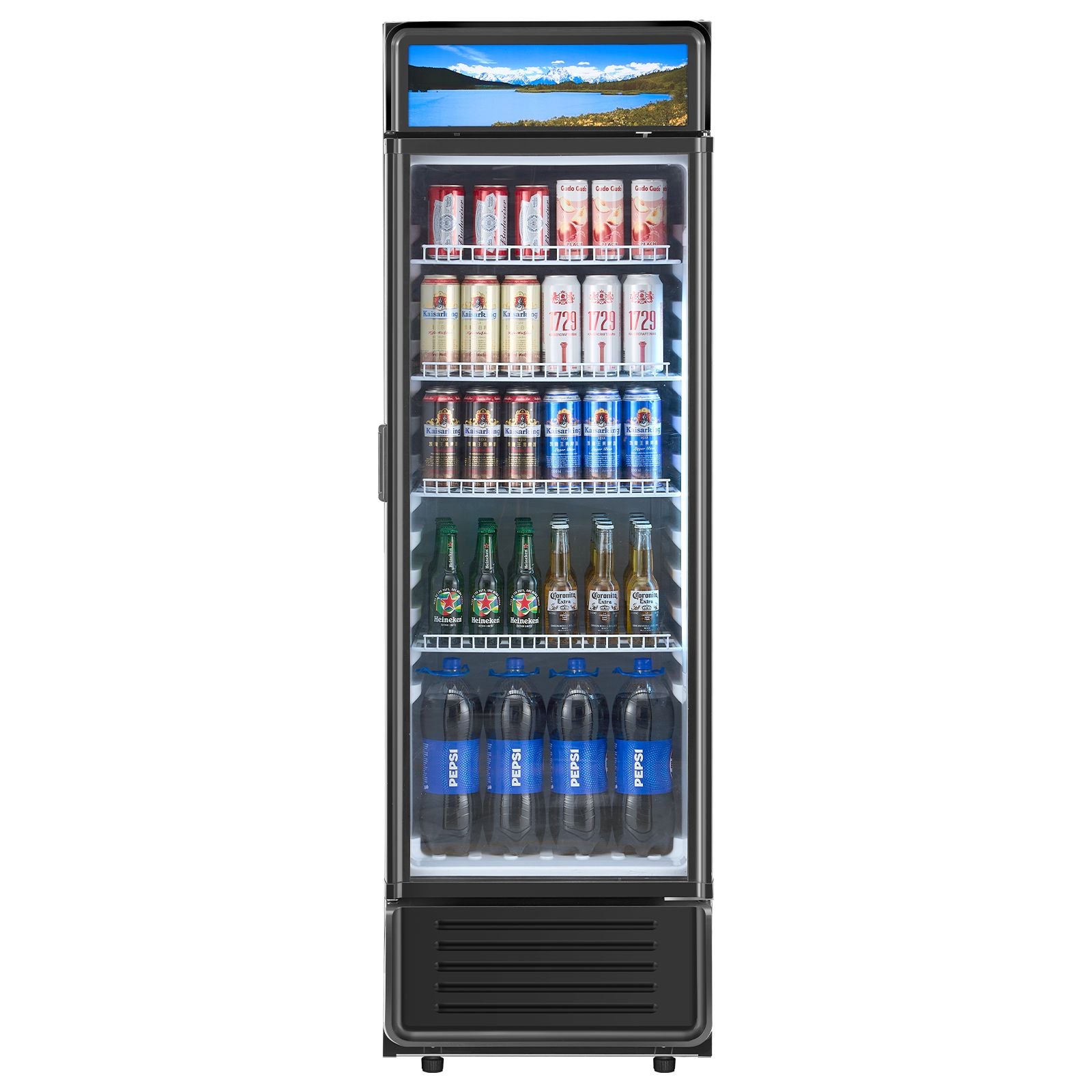 Commercial Merchandiser Refrigerator with Double-Layer Glass Door and LED Lightbox