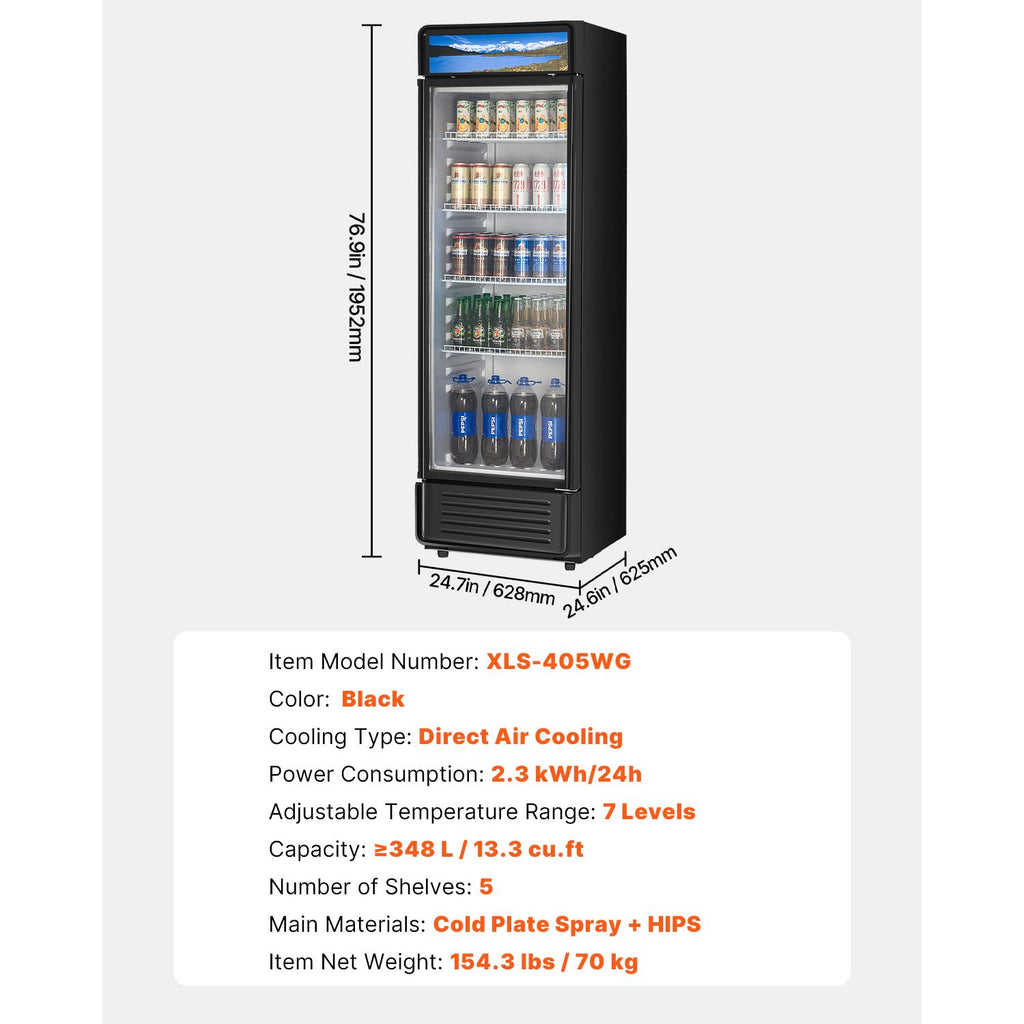 Commercial Merchandiser Refrigerator with Double-Layer Glass Door and LED Lightbox