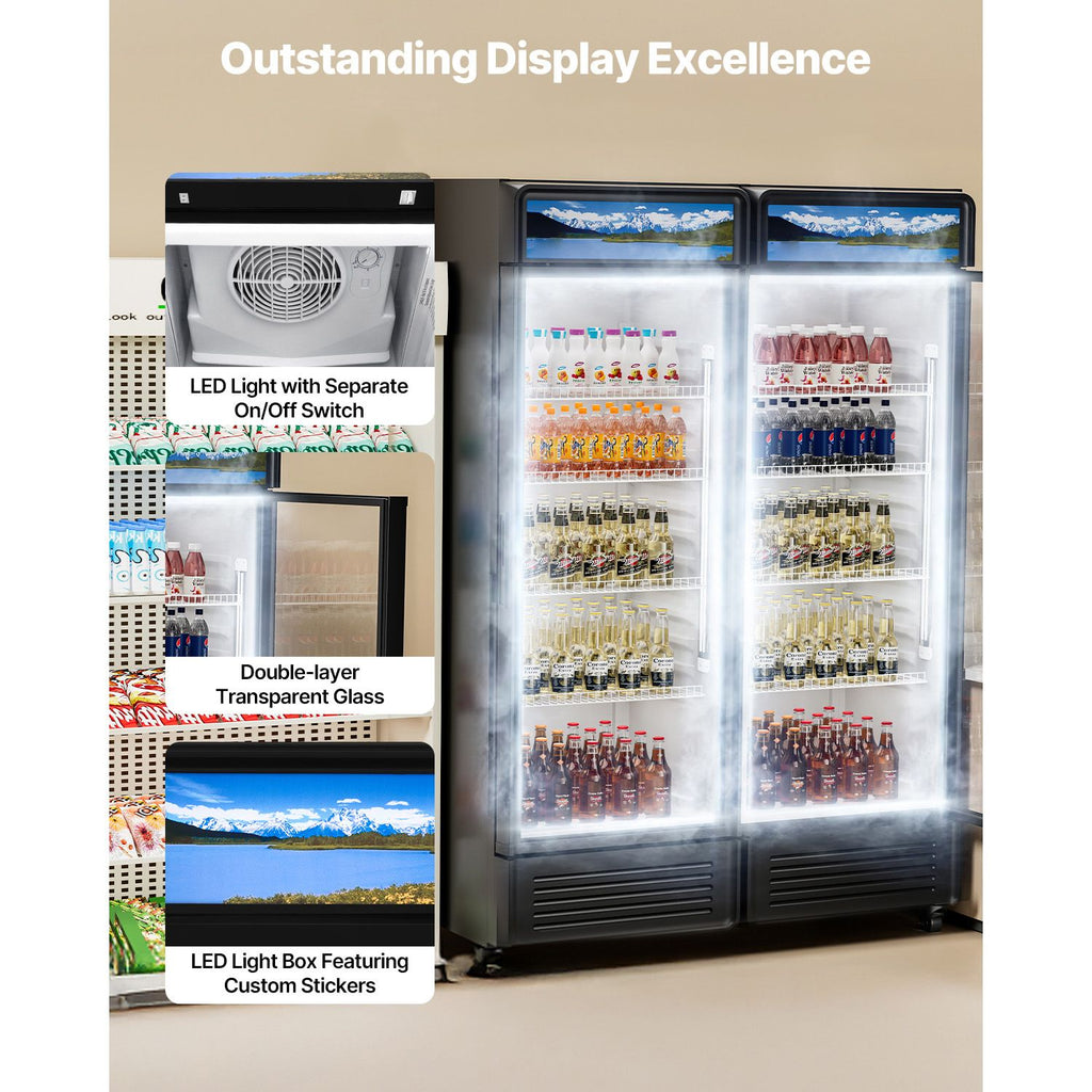 Commercial Merchandiser Refrigerator with Double-Layer Glass Door and LED Lightbox