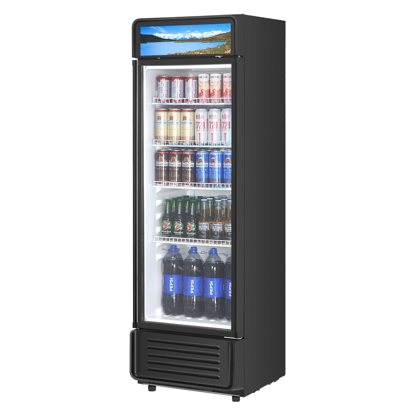 Commercial Merchandiser Refrigerator with Double-Layer Glass Door and LED Lightbox