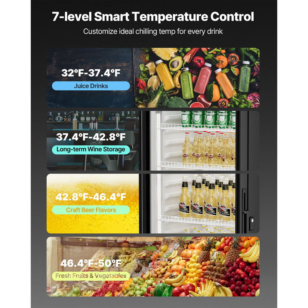 Commercial Merchandiser Refrigerator with Double-Layer Glass Door and LED Lightbox