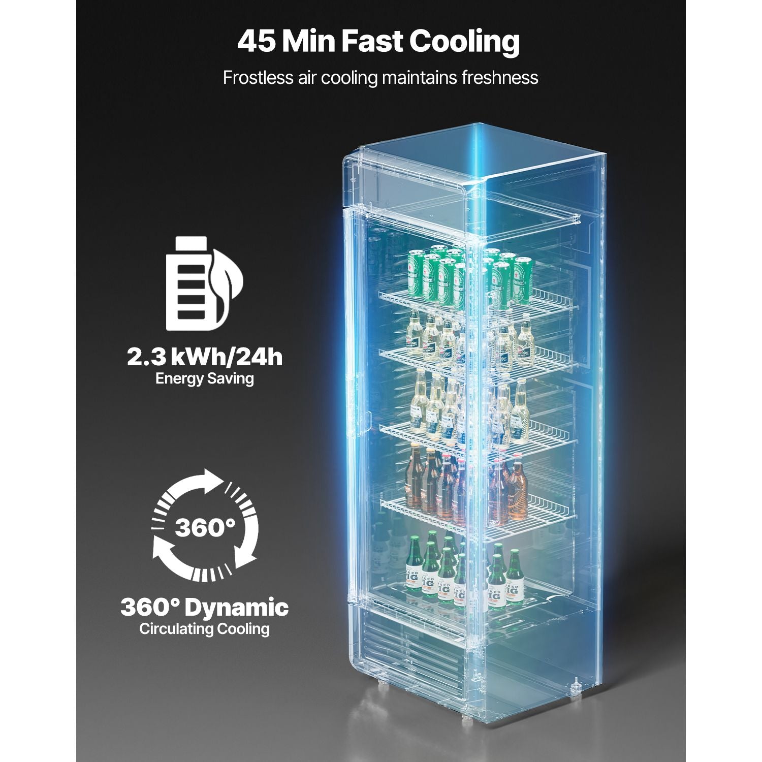 Commercial Merchandiser Refrigerator with Double-Layer Glass Door and LED Lightbox