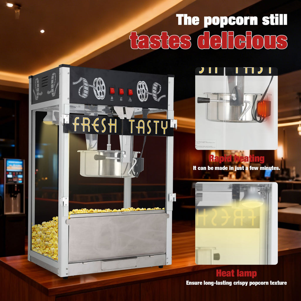 Commercial Popcorn Machine, Kettle, 1650 W, Movie Theater Popcorn Machine, Red Tabletop Popcor