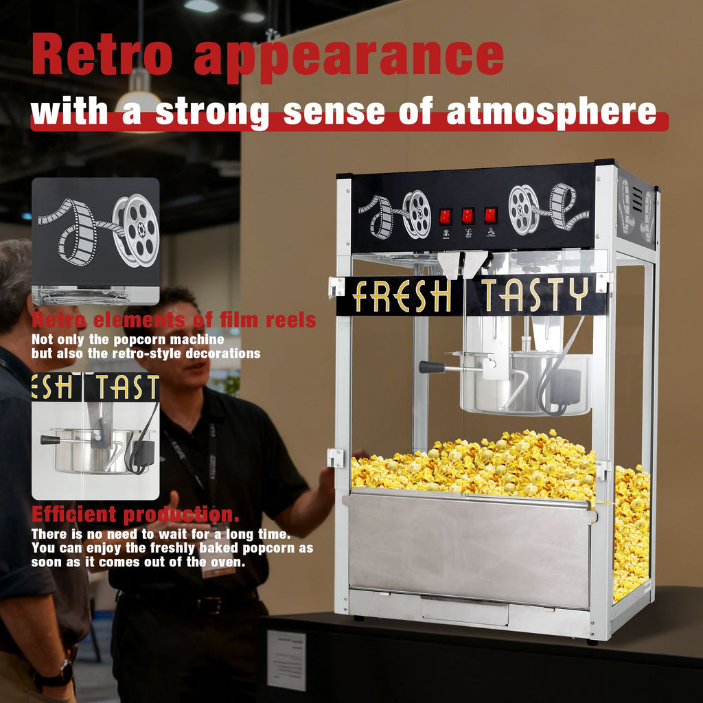 Commercial Popcorn Machine, Kettle, 1650 W, Movie Theater Popcorn Machine, Red Tabletop Popcor