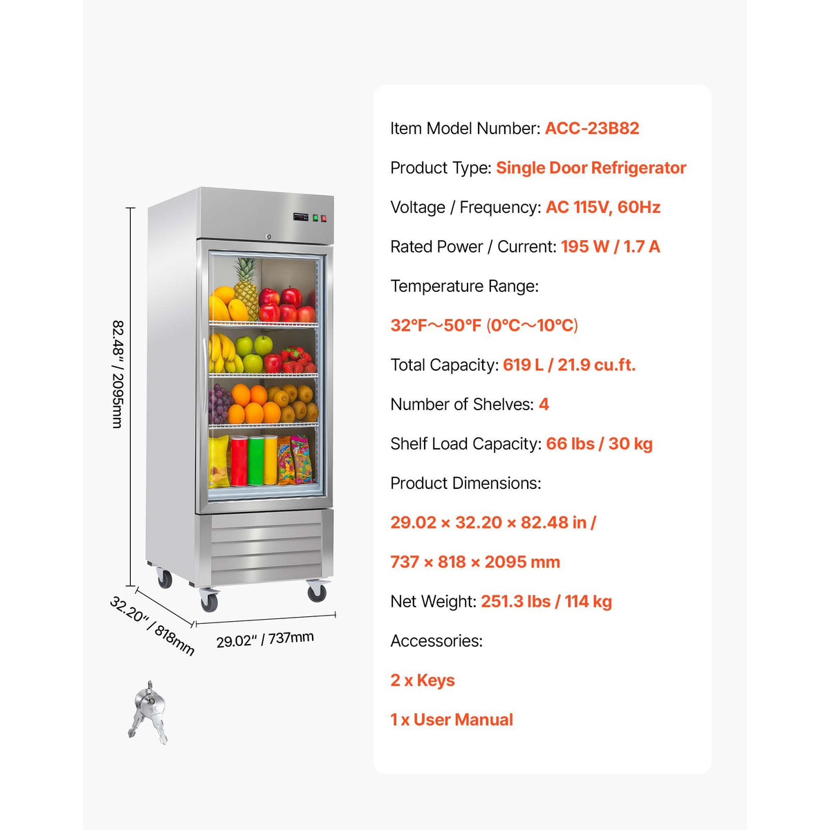 Commercial Glass-Door Refrigerator with Digital Control