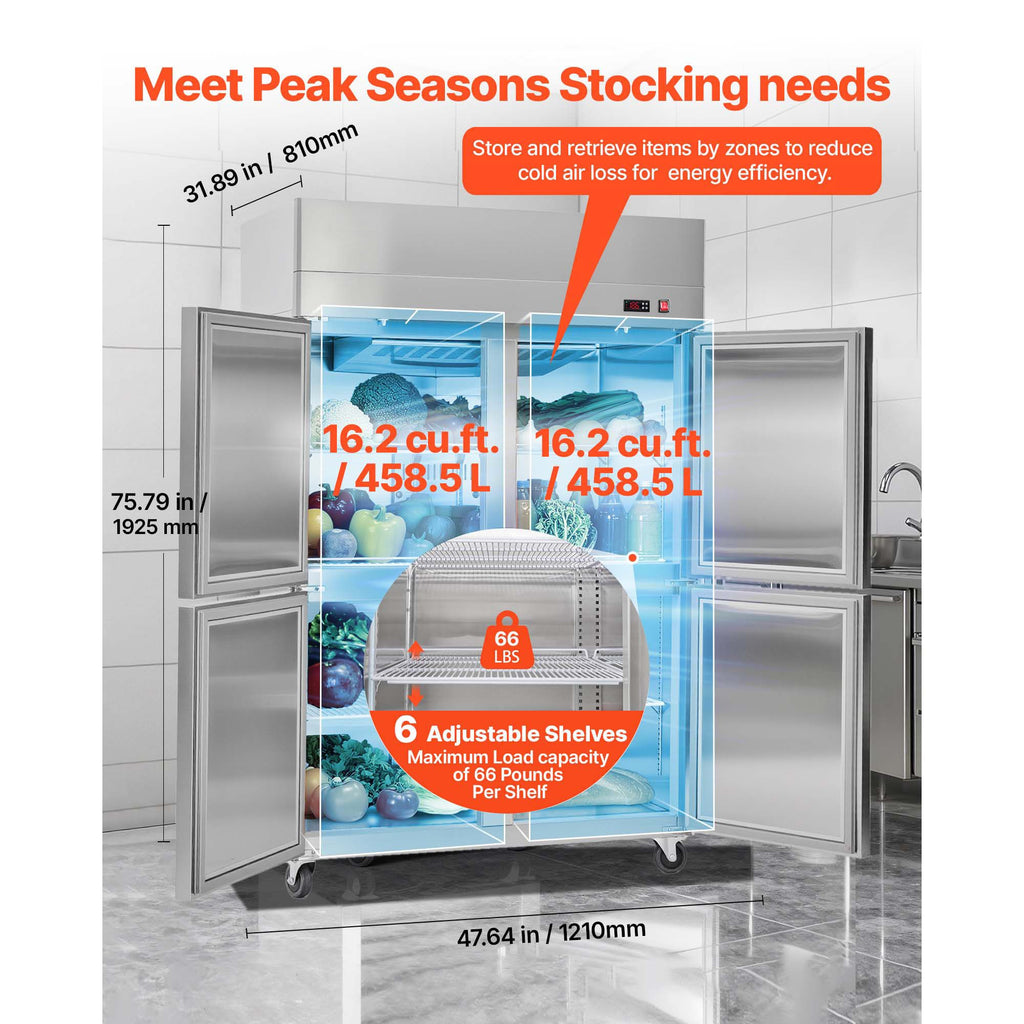 Commercial Reach-In Refrigerator with Frost-Free Auto-Defrost and Digital Temperature Control