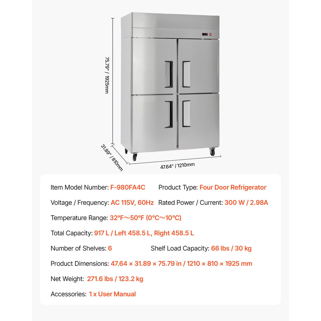 Commercial Reach-In Refrigerator with Frost-Free Auto-Defrost and Digital Temperature Control