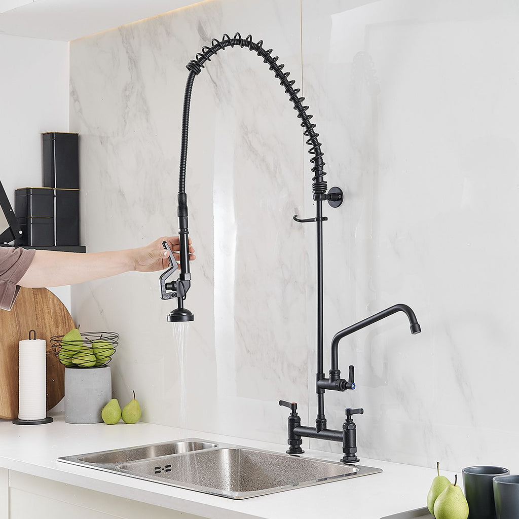 Commercial Wall Mount Pre-Rinse Kitchen Faucet with Dual Handles
