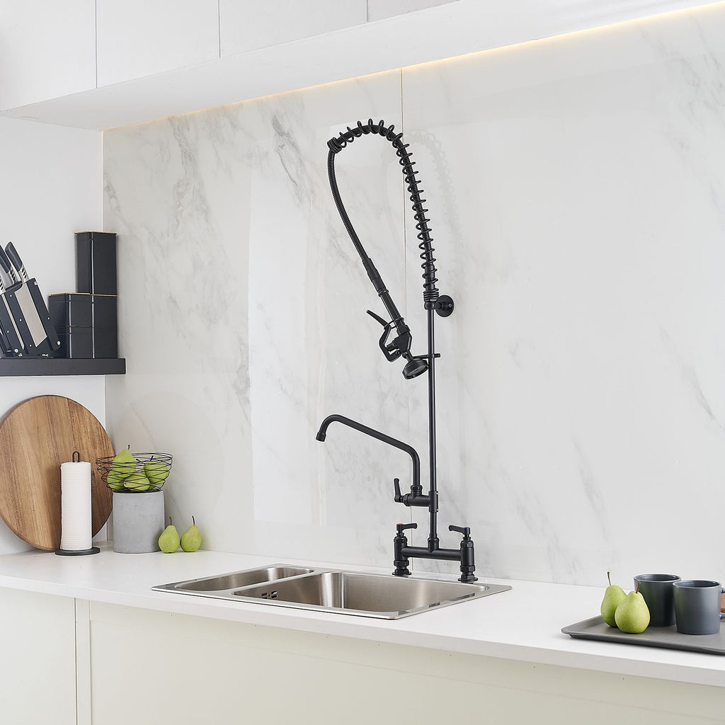 Commercial Wall Mount Pre-Rinse Kitchen Faucet with Dual Handles