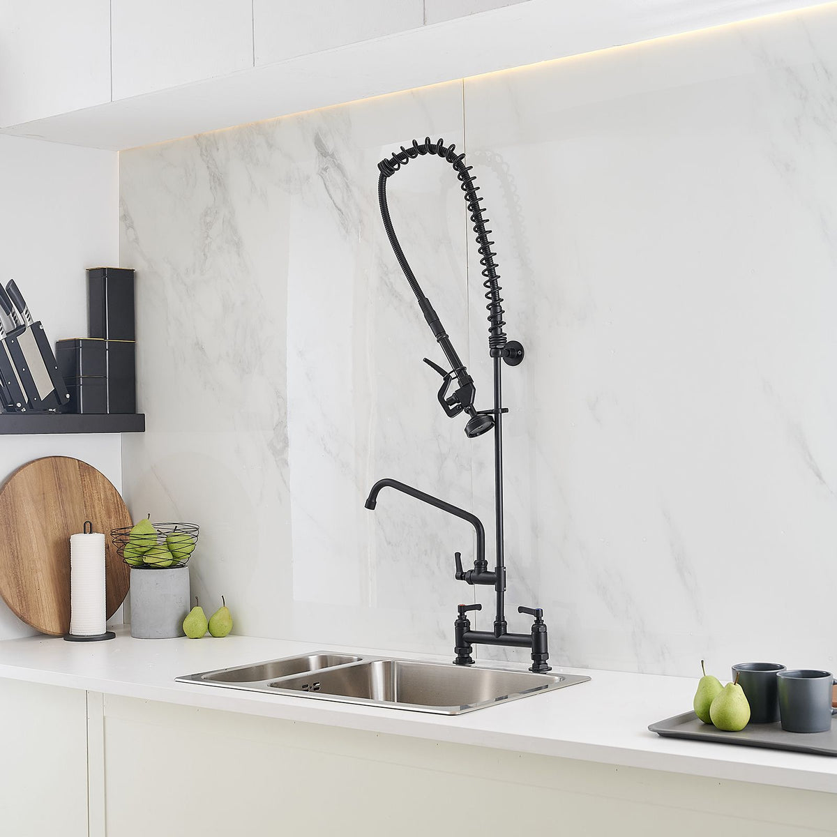 Commercial Wall Mount Pre-Rinse Kitchen Faucet with Dual Handles