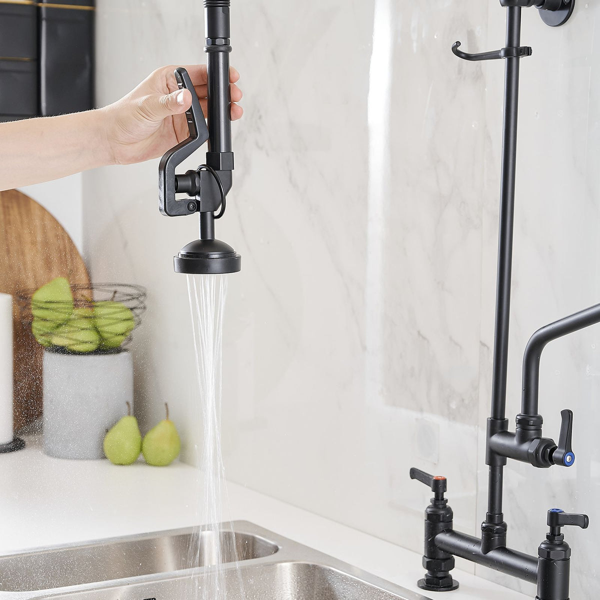 Commercial Wall Mount Pre-Rinse Kitchen Faucet with Dual Handles