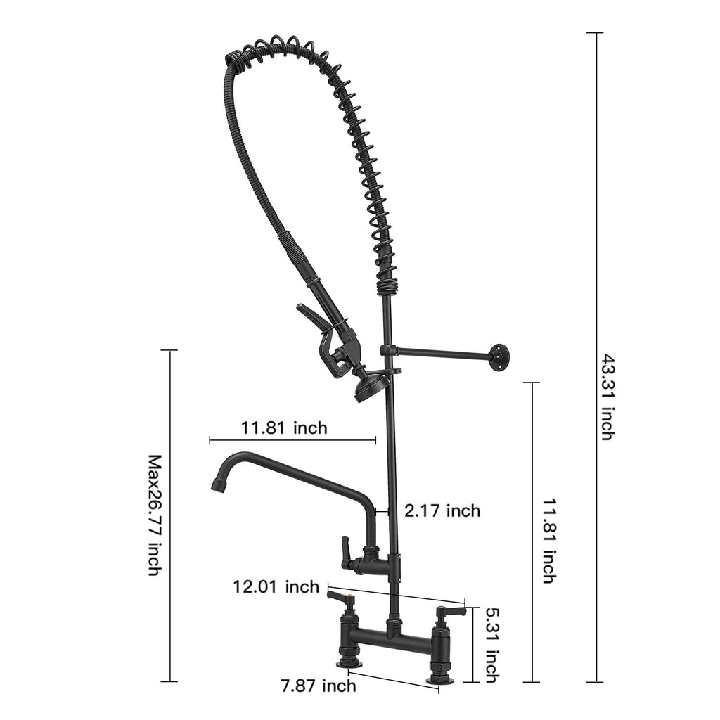 Commercial Wall Mount Pre-Rinse Kitchen Faucet with Dual Handles