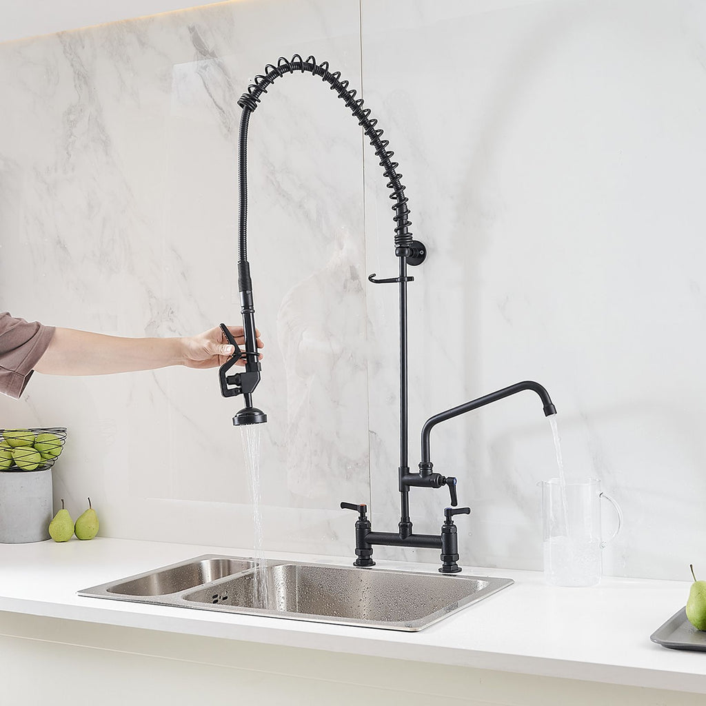 Commercial Wall Mount Pre-Rinse Kitchen Faucet with Dual Handles
