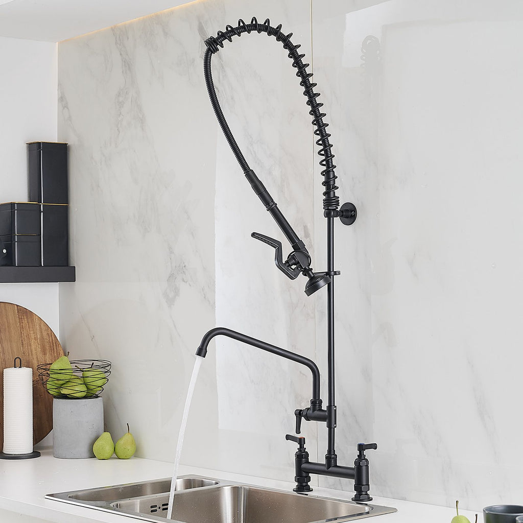 Commercial Wall Mount Pre-Rinse Kitchen Faucet with Dual Handles