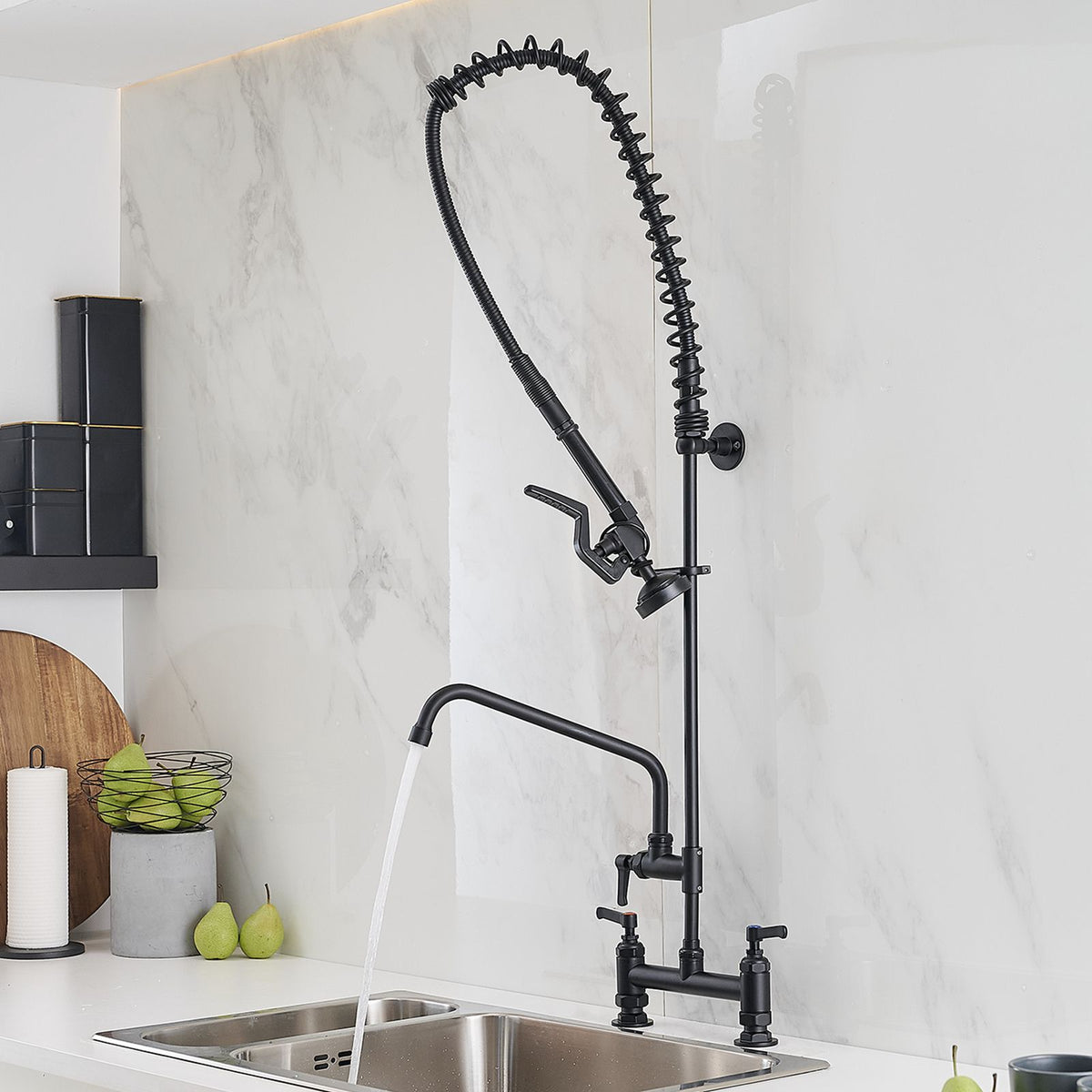 Commercial Wall Mount Pre-Rinse Kitchen Faucet with Dual Handles