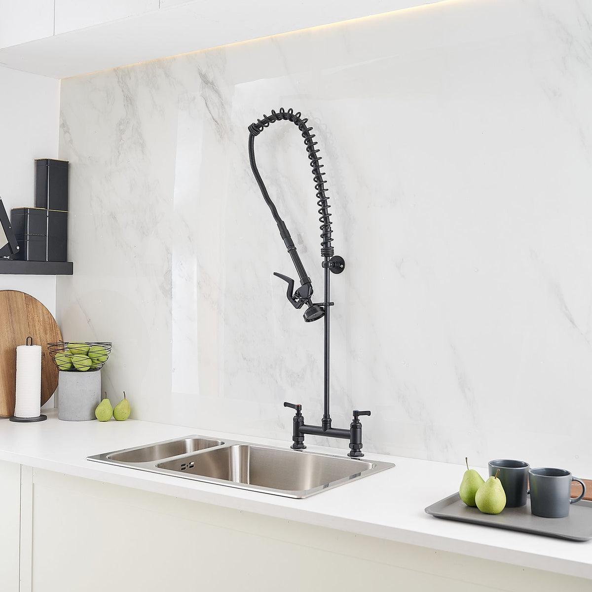 Commercial Wall-Mount Pre-Rinse Faucet with Pull-Down Sprayer