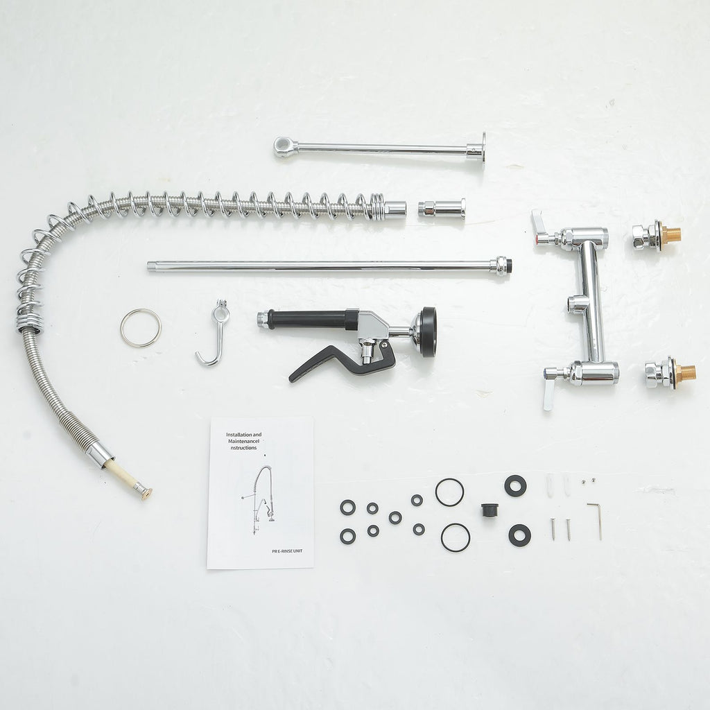 Commercial Wall-Mount Pre-Rinse Faucet with Pull-Down Sprayer