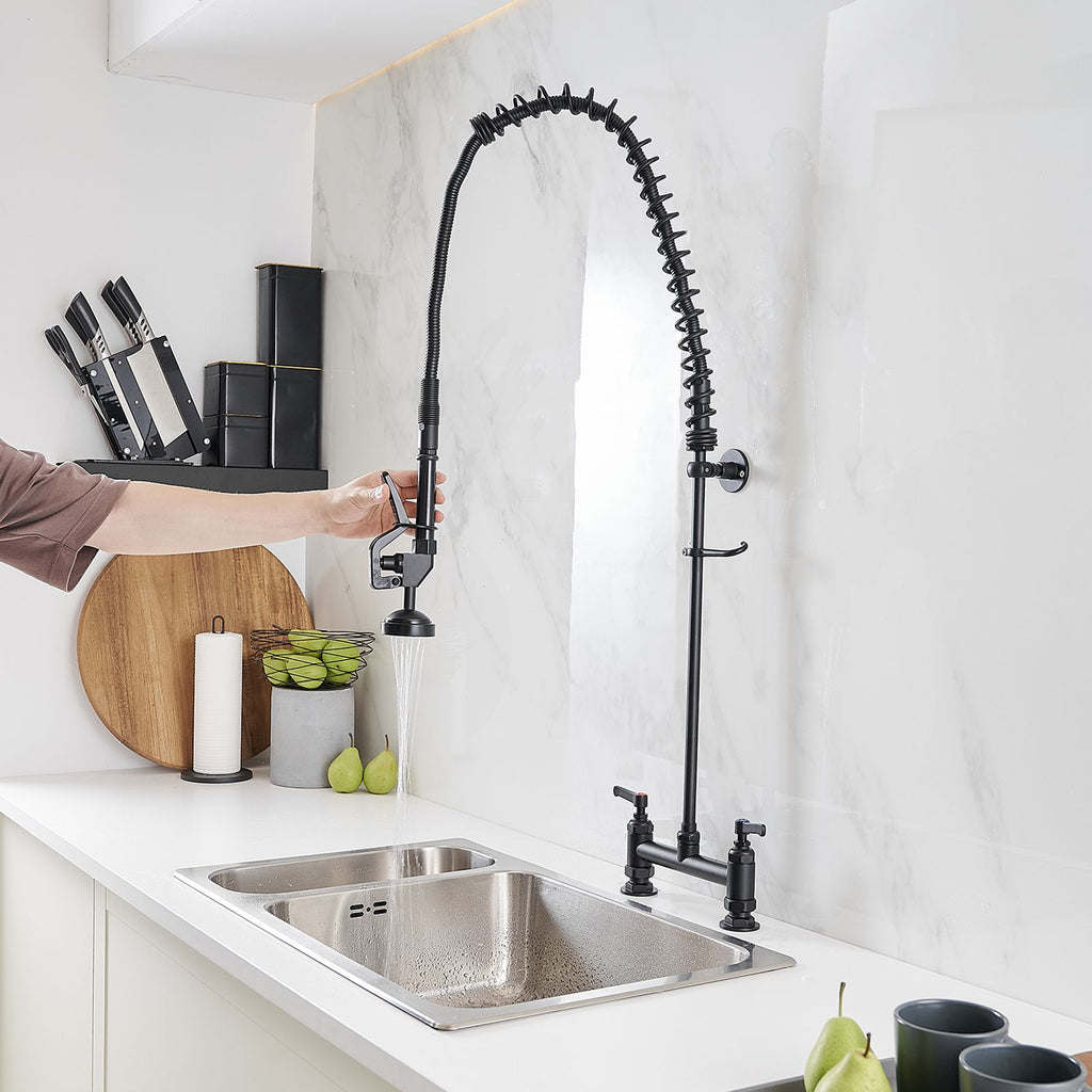 Commercial Wall-Mount Pre-Rinse Faucet with Pull-Down Sprayer