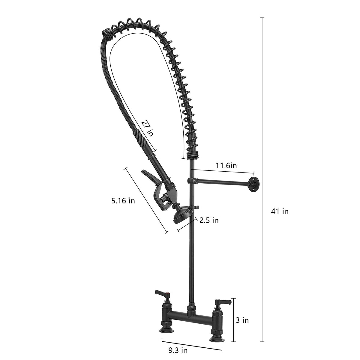 Commercial Wall-Mount Pre-Rinse Faucet with Pull-Down Sprayer