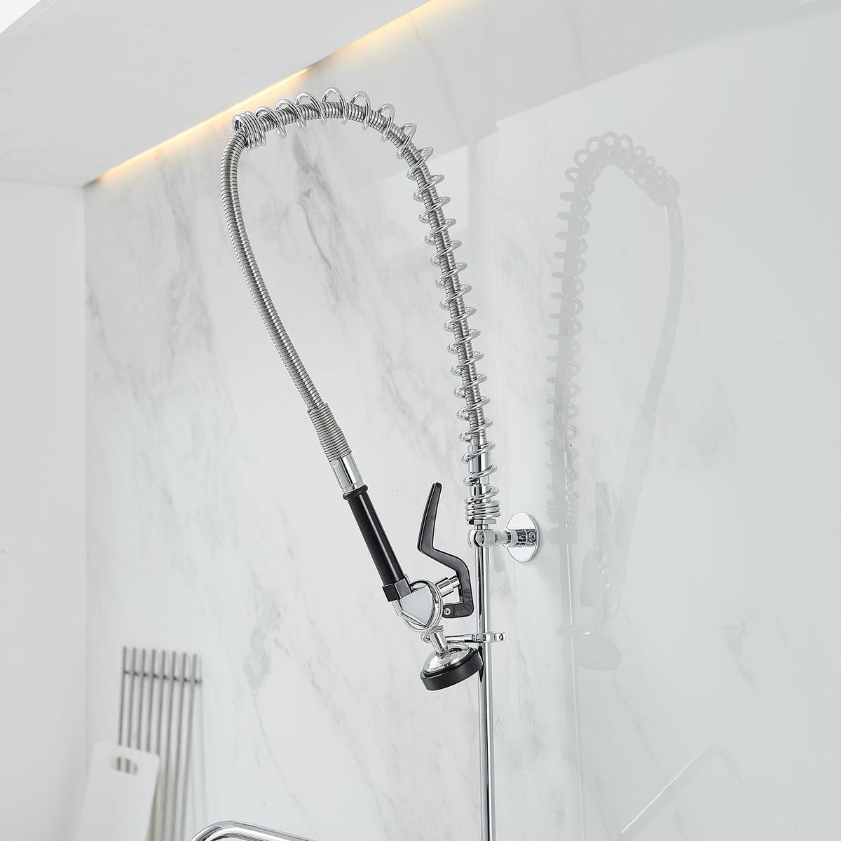 Commercial Wall-Mount Pre-Rinse Faucet with Pull-Down Sprayer