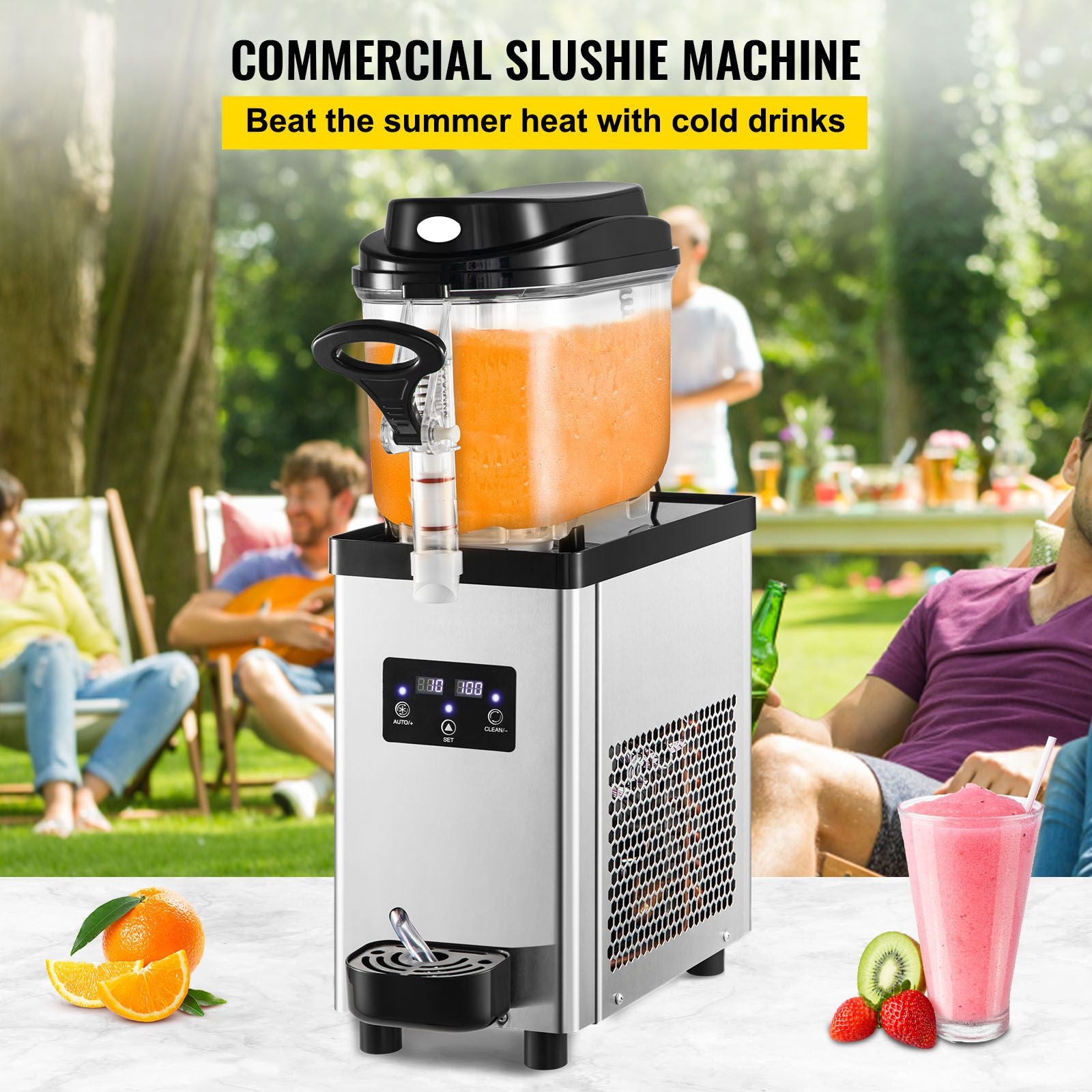 Commercial Slushy Machine 6L 25 Cups Single-Bowl 300W Stainless Steel