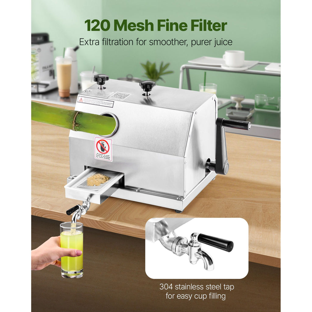 Manual Three-Roller Sugar Cane Juicer for Busy Beverage Service