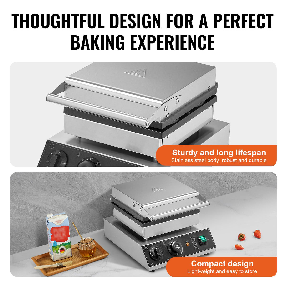 Commercial Waffle Maker with Adjustable Temperature and Even Heating