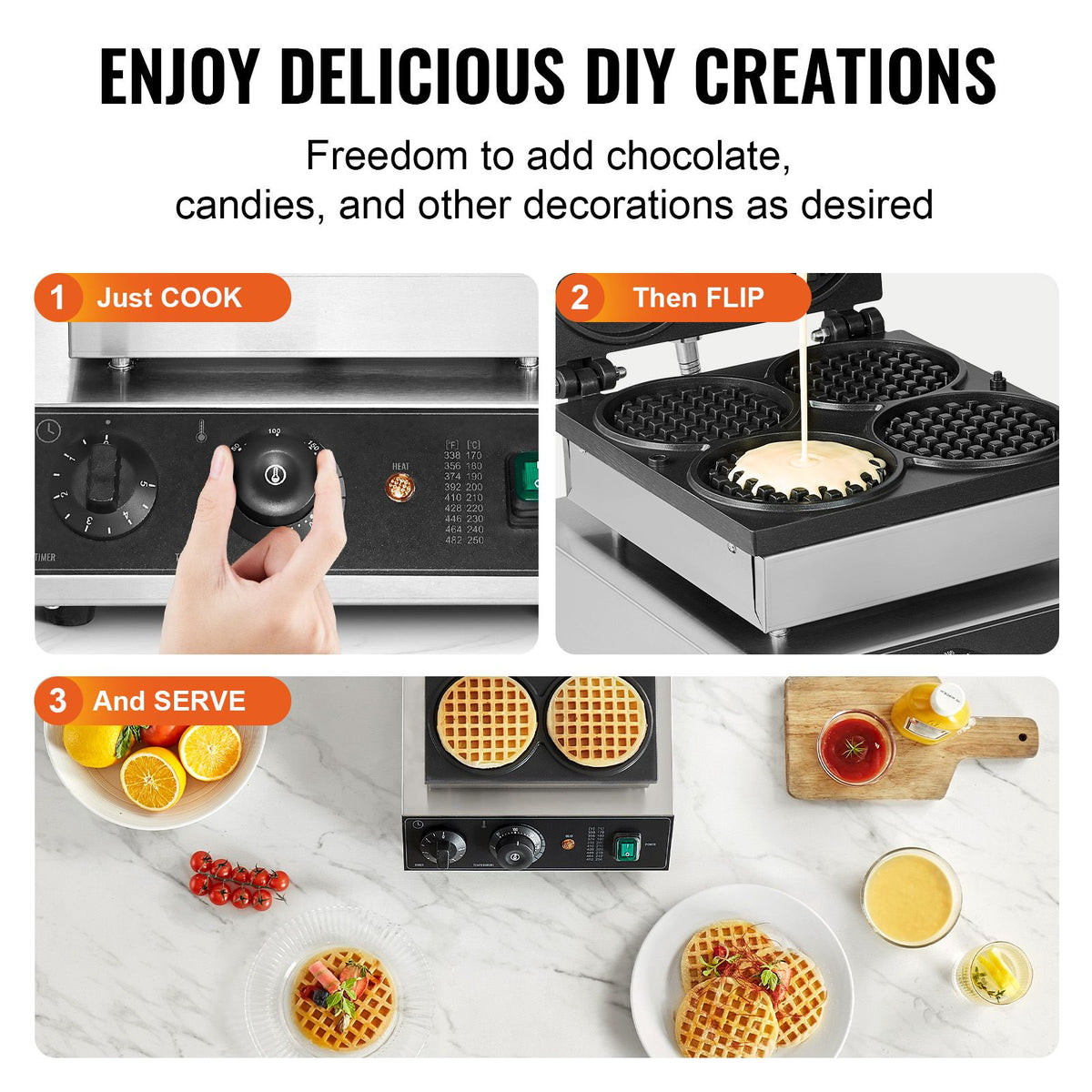 Commercial Waffle Maker with Adjustable Temperature and Even Heating