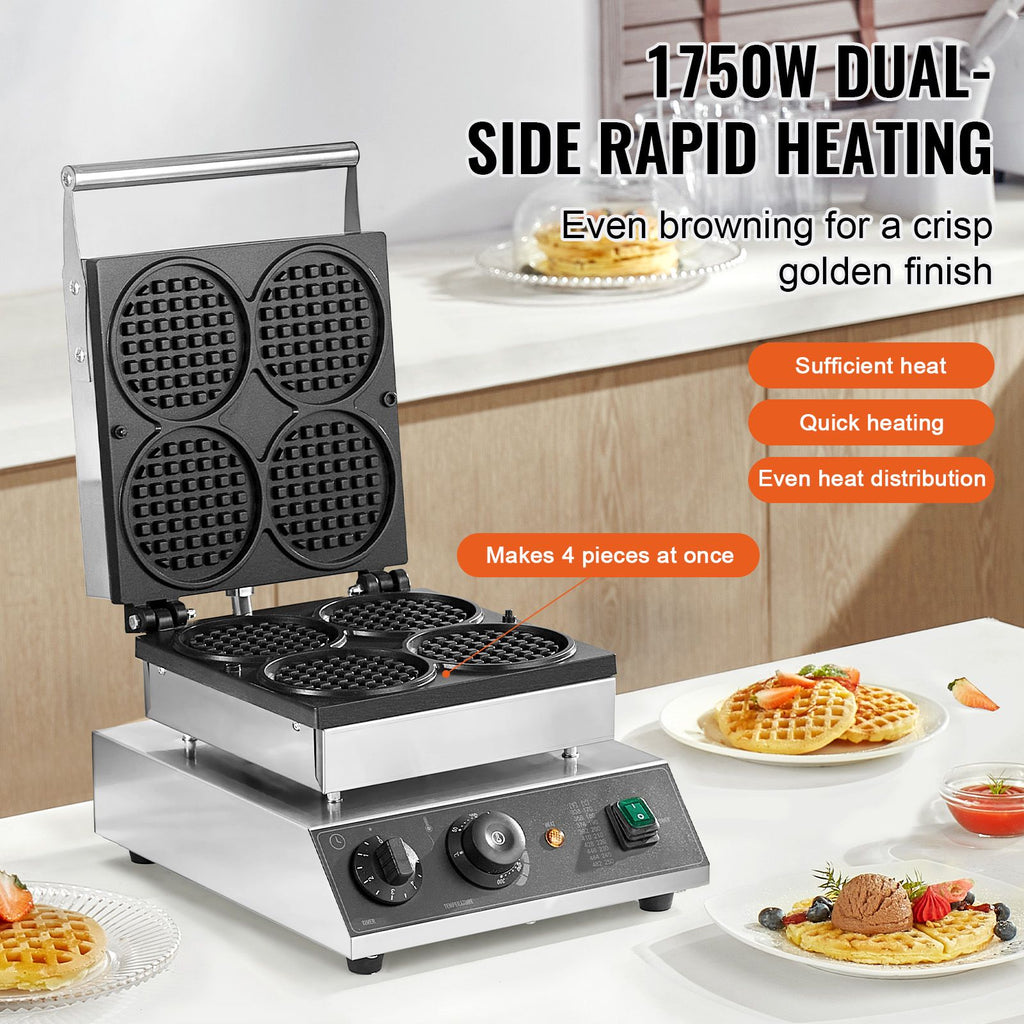 Commercial Waffle Maker with Adjustable Temperature and Even Heating