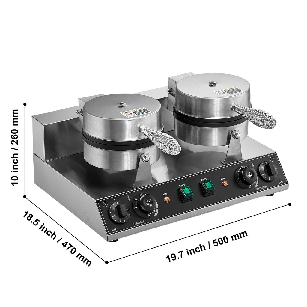 Commercial Waffle Maker, Dual-Head Round Waffle Baker Machine, 2460W Non-Stick Stainless Steel Belgi