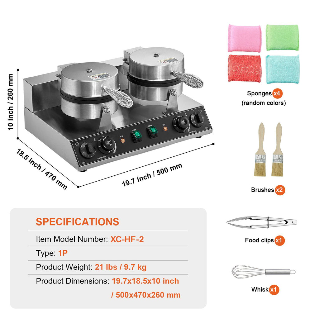 Commercial Waffle Maker, Dual-Head Round Waffle Baker Machine, 2460W Non-Stick Stainless Steel Belgi