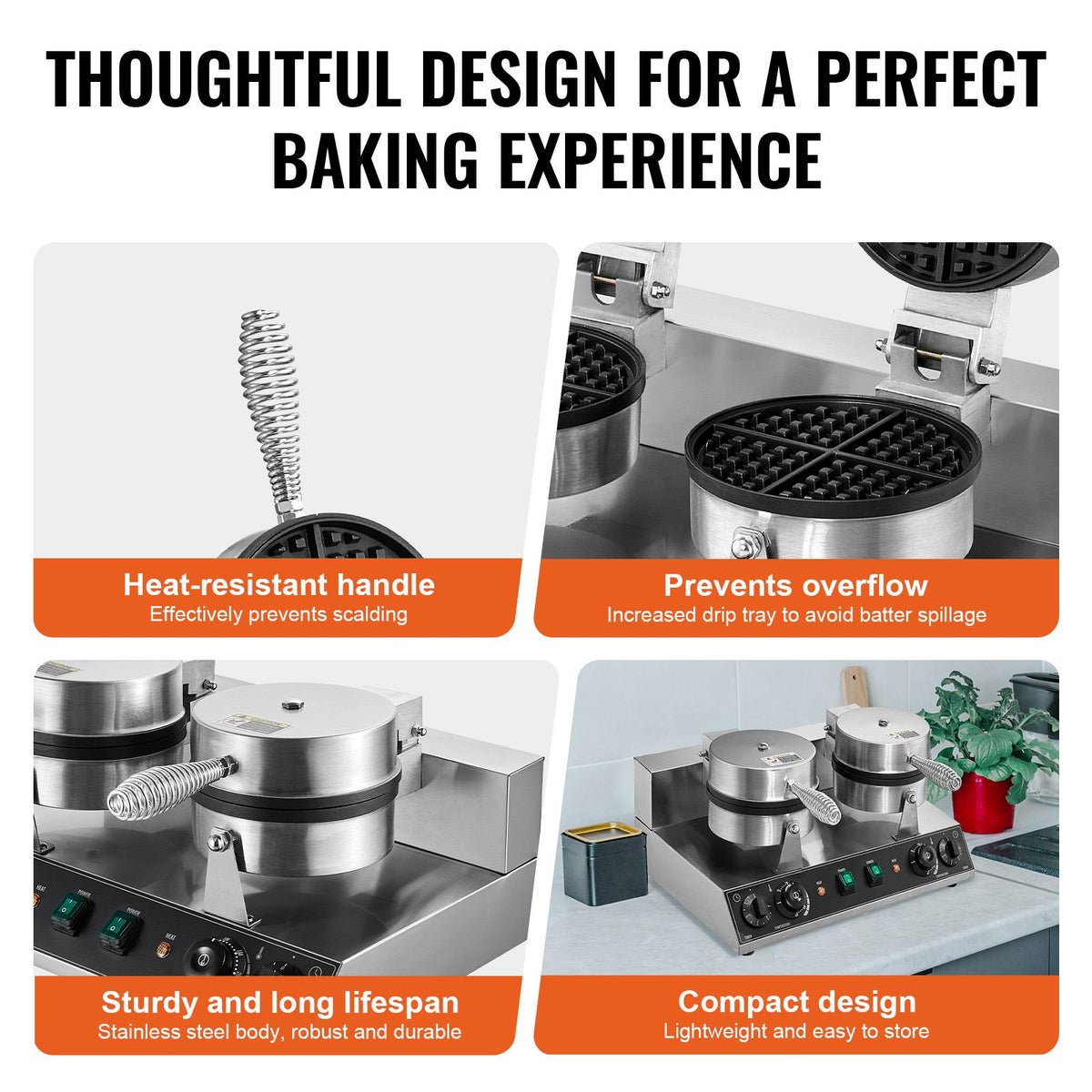 Commercial Waffle Maker, Dual-Head Round Waffle Baker Machine, 2460W Non-Stick Stainless Steel Belgi