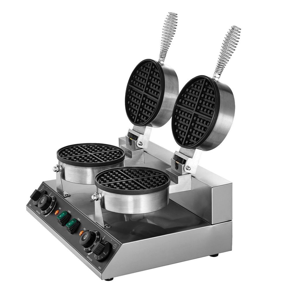 Commercial Waffle Maker, Dual-Head Round Waffle Baker Machine, 2460W Non-Stick Stainless Steel Belgi
