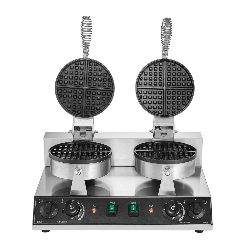 Commercial Waffle Maker, Dual-Head Round Waffle Baker Machine, 2460W Non-Stick Stainless Steel Belgi
