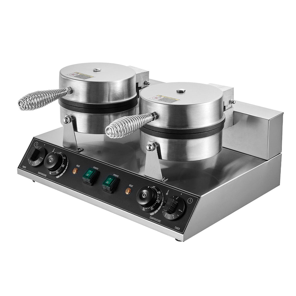 Commercial Waffle Maker, Dual-Head Round Waffle Baker Machine, 2460W Non-Stick Stainless Steel Belgi