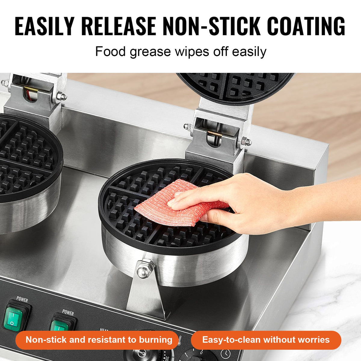 Commercial Waffle Maker, Dual-Head Round Waffle Baker Machine, 2460W Non-Stick Stainless Steel Belgi