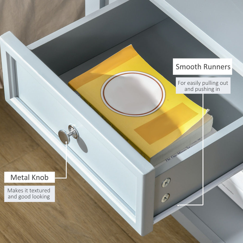 Compact Convenience: Gray End Table with Drawer and Bottom Shelf for Living Spaces