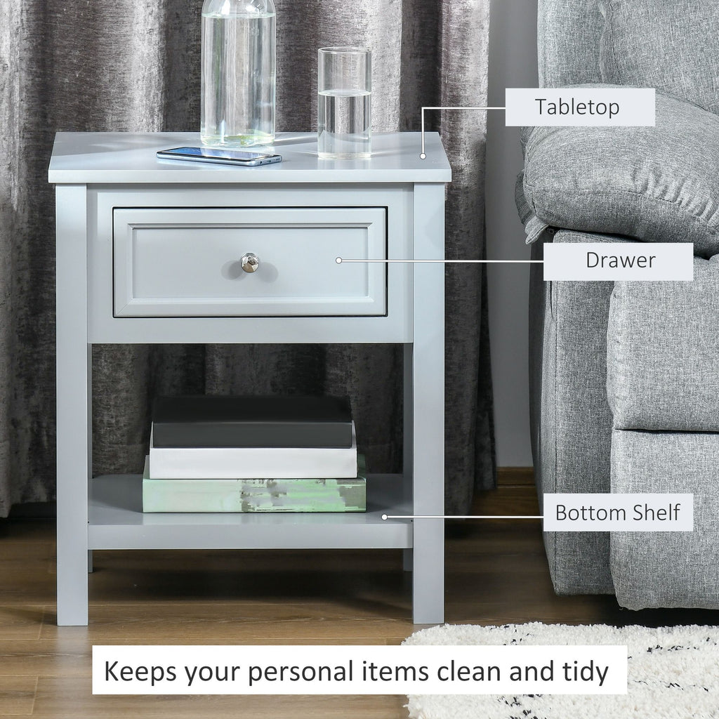 Compact Convenience: Gray End Table with Drawer and Bottom Shelf for Living Spaces
