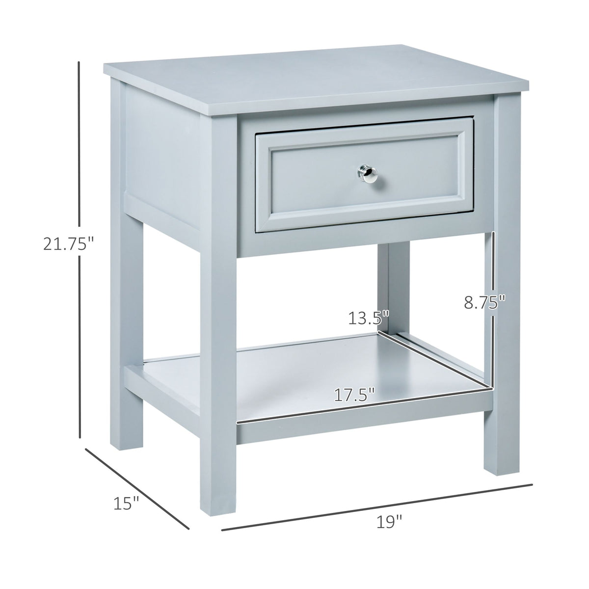 Compact Convenience: Gray End Table with Drawer and Bottom Shelf for Living Spaces