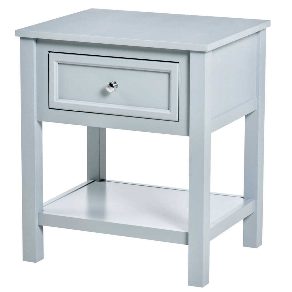 Compact Convenience: Gray End Table with Drawer and Bottom Shelf for Living Spaces